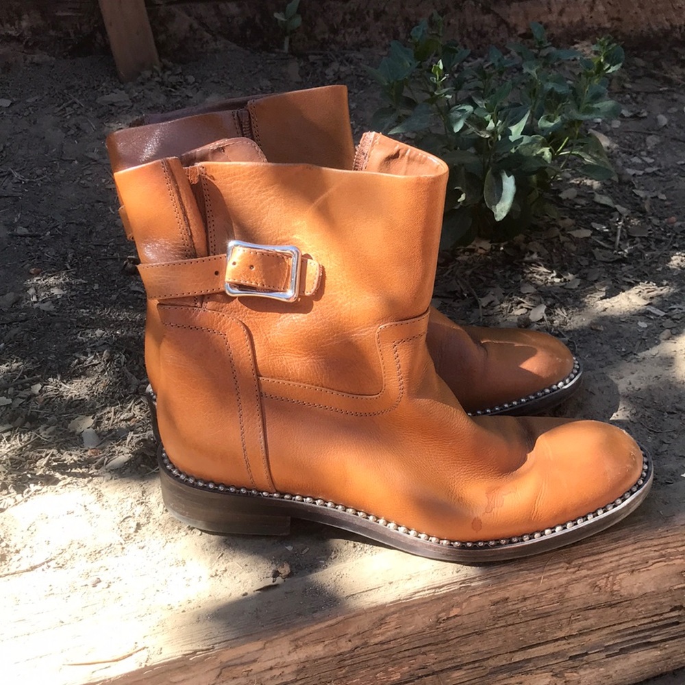 SARTO By Franco Sarto Tan Leather Ankle Boots with Buckle